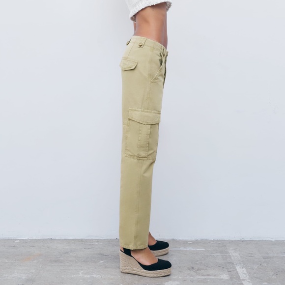 NWT ZARA WIDE LEG MID RISE LOOSE FIT PANTS Beige - Picture 9 of 11